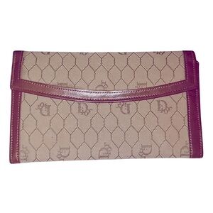 CHRISTIAN DIOR Honeycomb Canvas Wallet w/Internal Kiss Lock Coin Purse, EUC